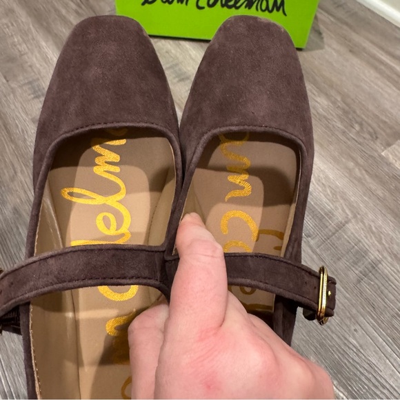 Sam Edelman Michaela Mary Jane Chocolate Brown Suede Buckle Flats - Picture 8 of 14